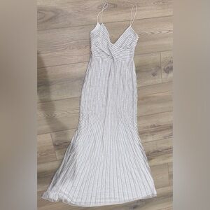 Mac Duggal White Beaded V-Neck Gown